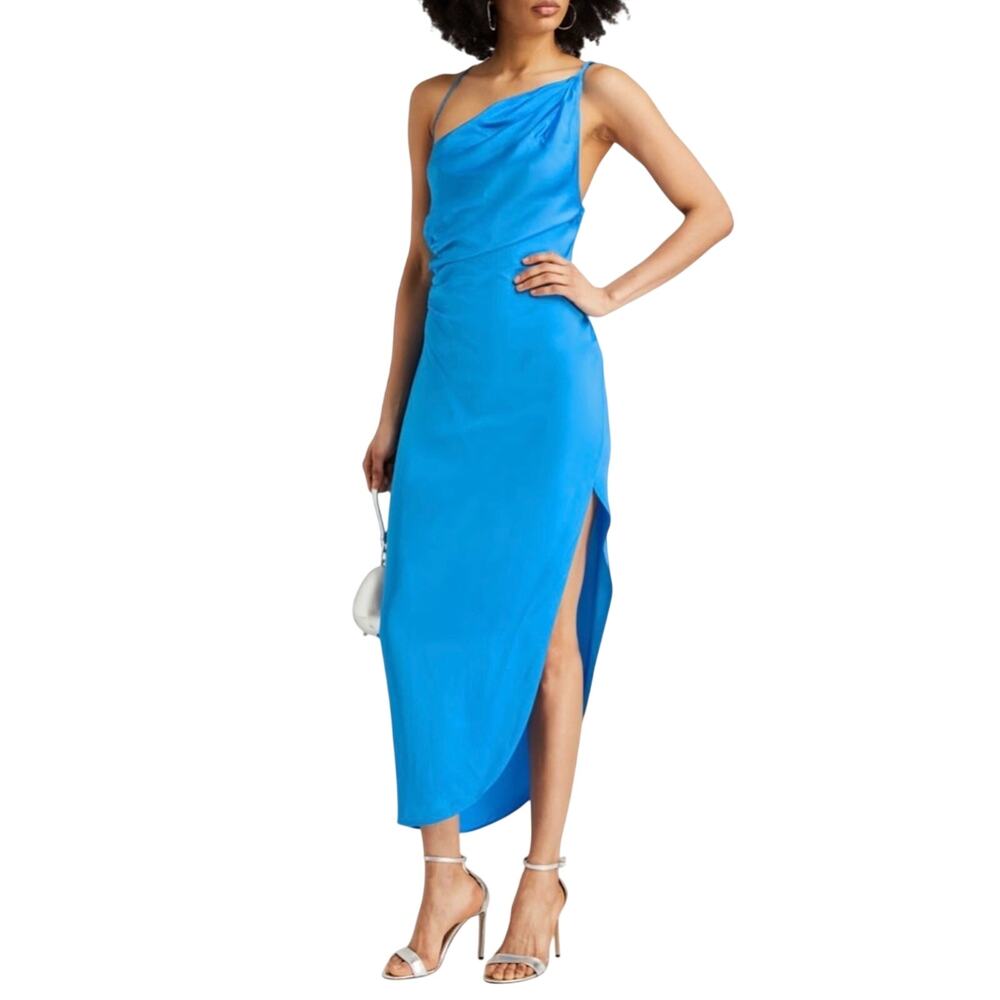 NWT Rachel Gilbert Xandra draped satin maxi dress azure blue sz 8